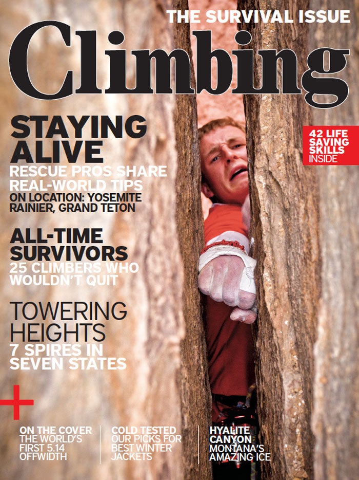 CLM-Cover-301_10900 Pete Whittaker enjoying Century Crack (5.14) on the cover of Climbing 301. Photo by Alex Ekins.