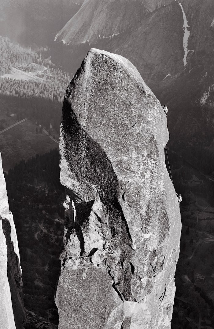 Royal Robbins and partner climbing the Lost Arrow Spire