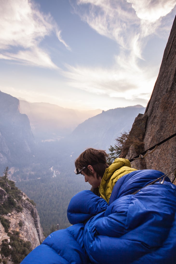 IMG_2715 Ethan Pringle bedded down for his first ever night in a portaledge. Photo by Cheyne Lempe.