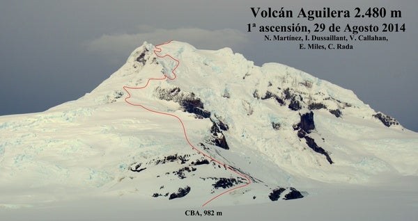 ruta-cumbre-aguileratexto_image_large The first ascent of Volcan Aguilera, rising 5,000 feet above the ice cap. Photo courtesy of Uncharted.