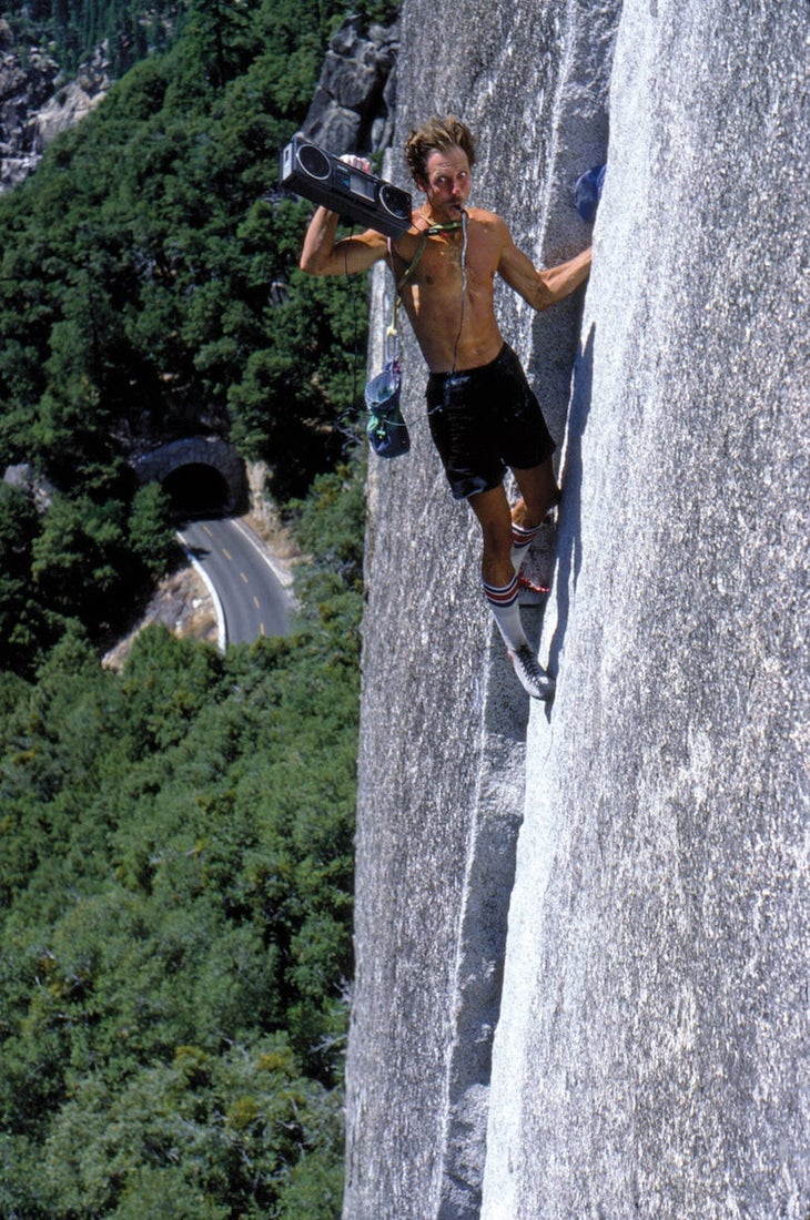 Werner Braun free soloing with boom box in Yosemite in 1979
