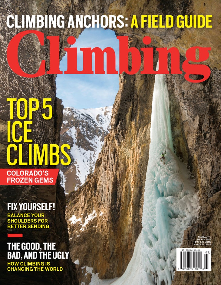 ClimbingPrintCover Climbing Magazine February March 2018 cover ice climbing