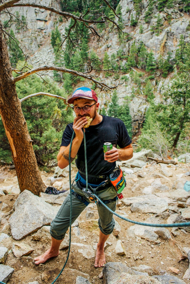 The_Beatnik Rock climbing bad belayer eating beer grigri crag partner