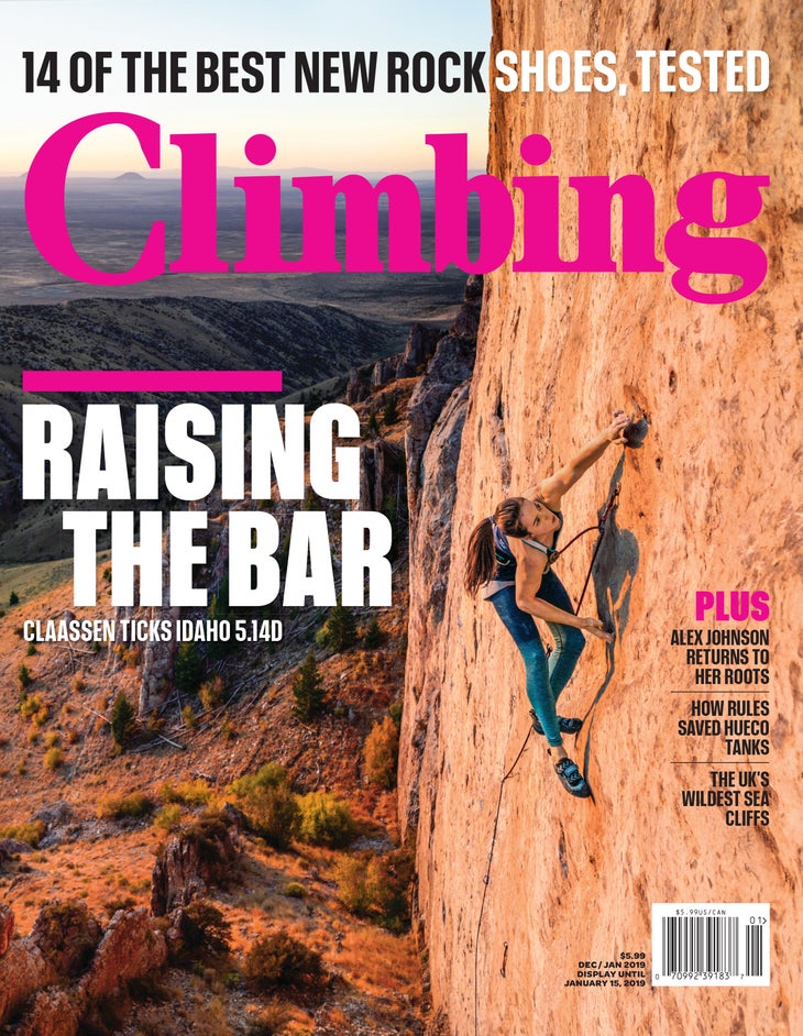 CV1_CL_JAN19_r2.p1 Climbing Magazine cover December January 2019 Paige Claassen Algorithm Idaho 5.14d sport rock