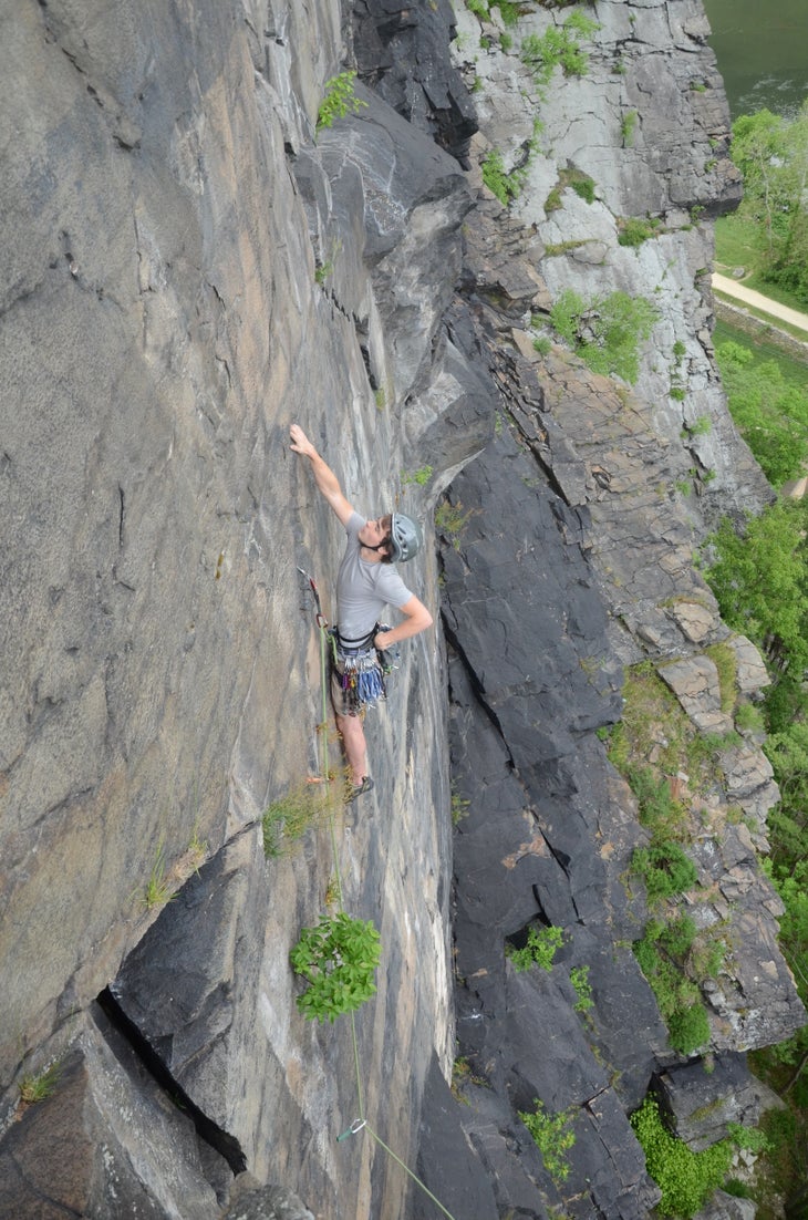 Maryland Height - Dan Montague on on the steep and stout Sign Route (5.10) - photo cred Mark 'Indy' Kochte None