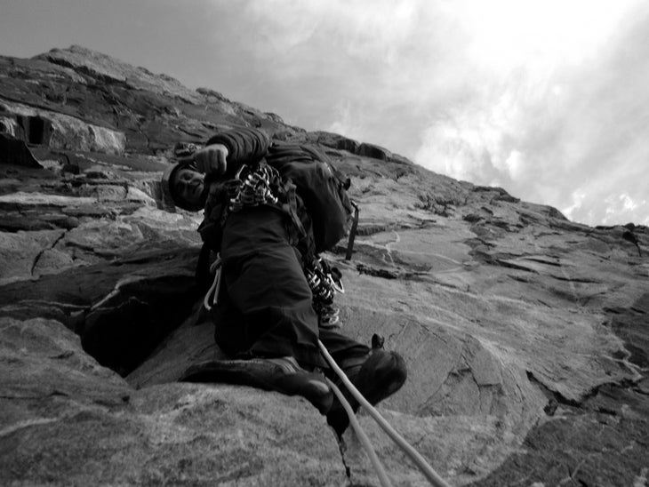 Norman climbing on the Full Exum Ridge in the Grand Tetons None