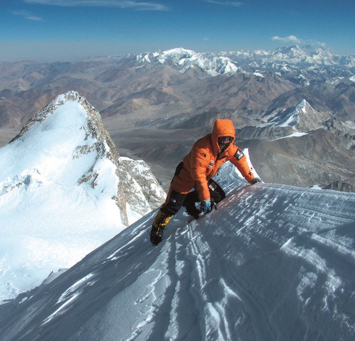 Simone Moro nearing the summit of Shishapangma during the first winter ascent of the mountain in 2005 (photo credit Piotr Morawski) - Winter 8000 None