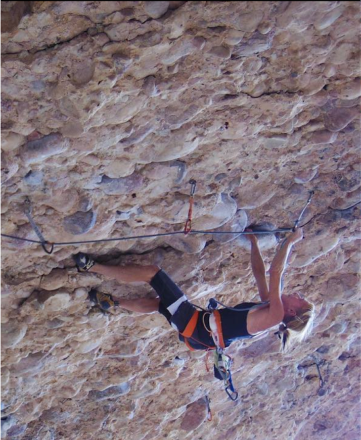 Mindy Shulak putting in time on Millennium, (5.14a), Maple Canyon, Utah. Asked if Johnson's send encourages her, Shulak says, "It sure does!" Photo Maggie Odette.