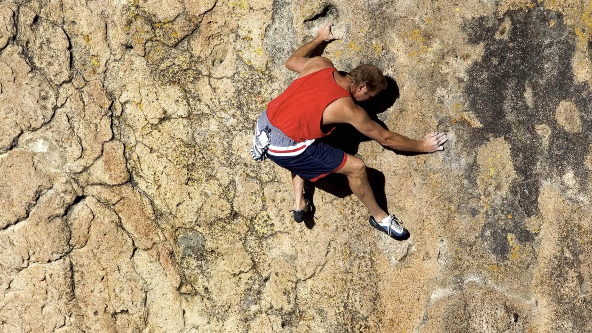 A staunch traditional climber, John Bachar defined "trad" as simply starting on the ground and going up, placing all protection along the way, exactly as had been done before the invention of top-down, rap-bolted climbing "sport" climbing of the mid 1980s Photo: Duane Raleigh