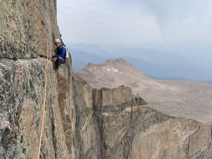 Danny Gilbert on the Diamond, Longs Peak, Rocky Mountain National Park, Colorado.