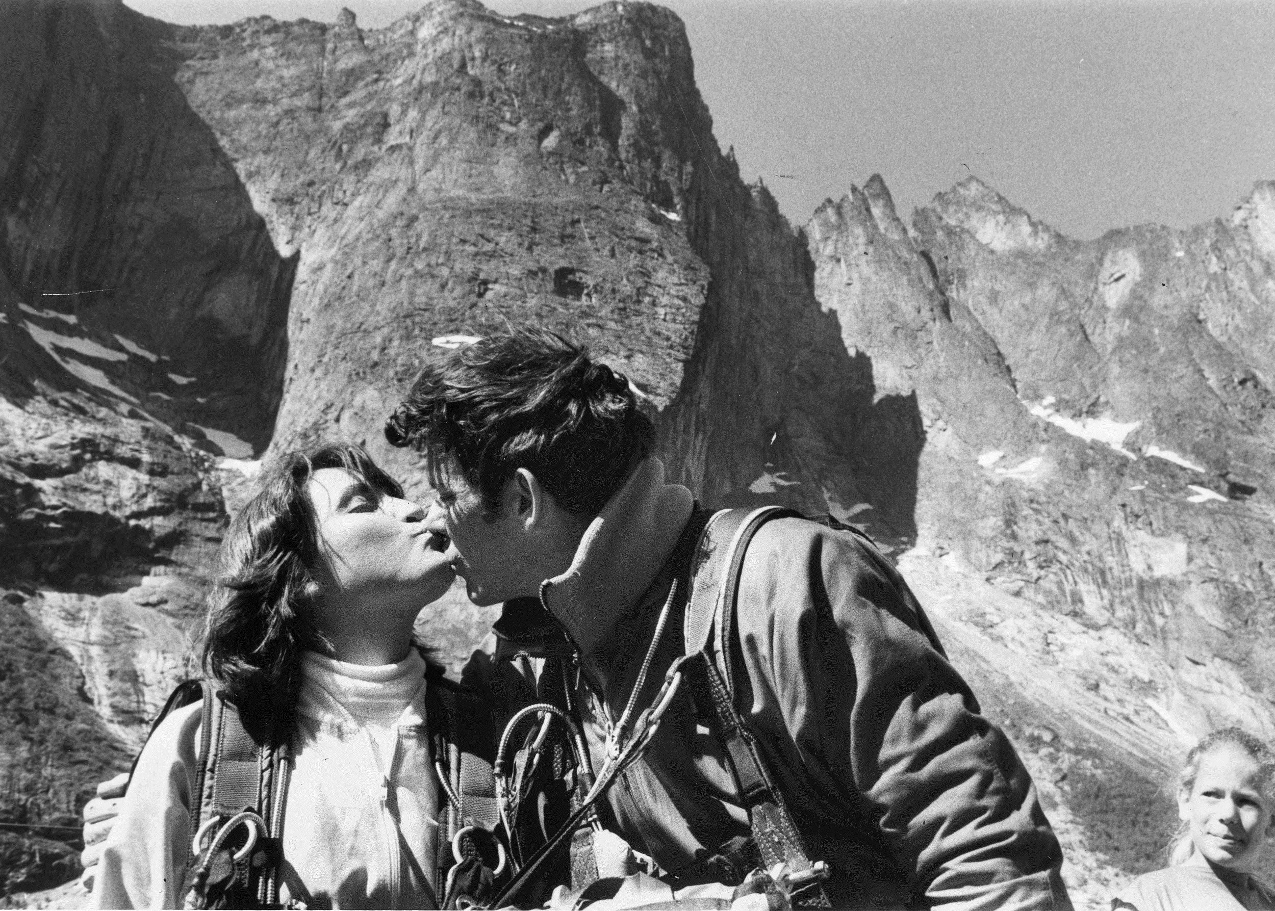 Carl and Jean celebrating after their record simul-jump off The Bishop.