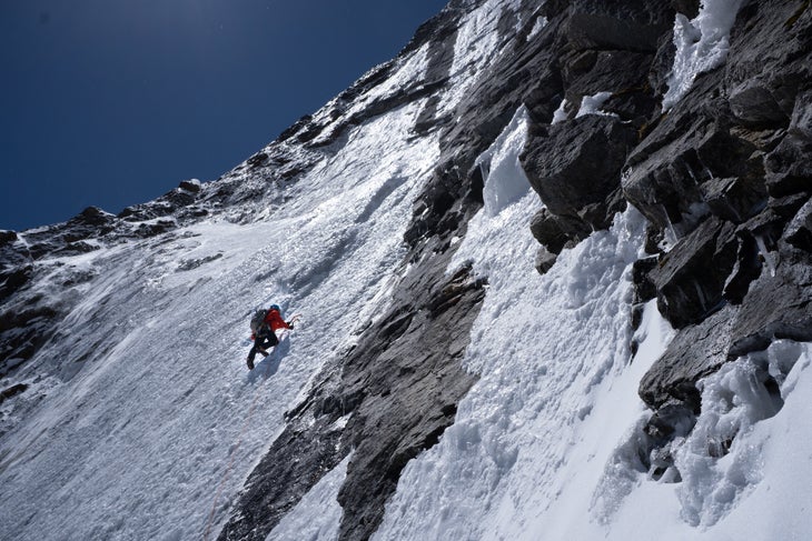Jesse Huey on the lower half of the North Face of Tengkangpoche. Photo: Quentin Roberts