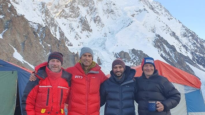 Jerry Gore, Kenton Cool, Fahd Badar, Rick Allen at K2 basecamp.