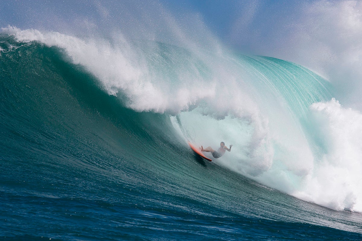 A surfer wipes out at Pe'ahi, also known as Jaws, during big wave surfing in 2018.