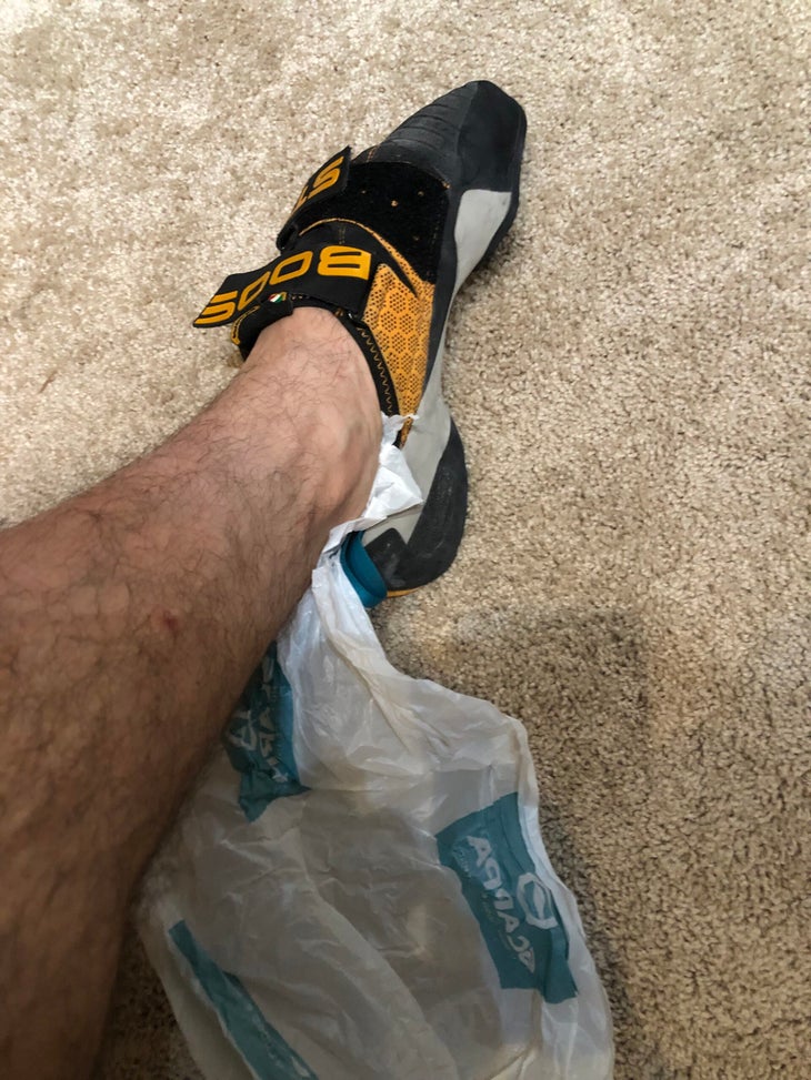 Shoes with plastic sheet