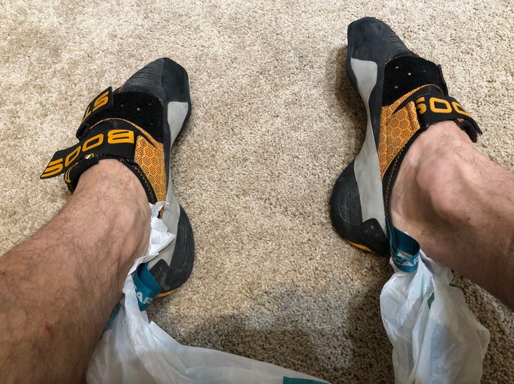 Shoes and plastic sheet