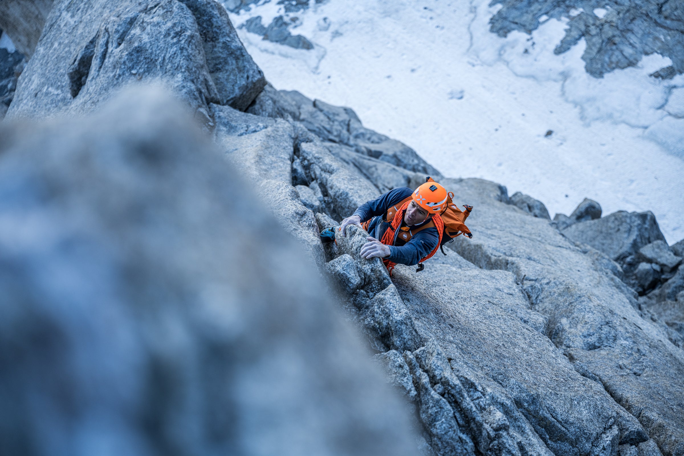 Dani Arnold on the Petit Dru.