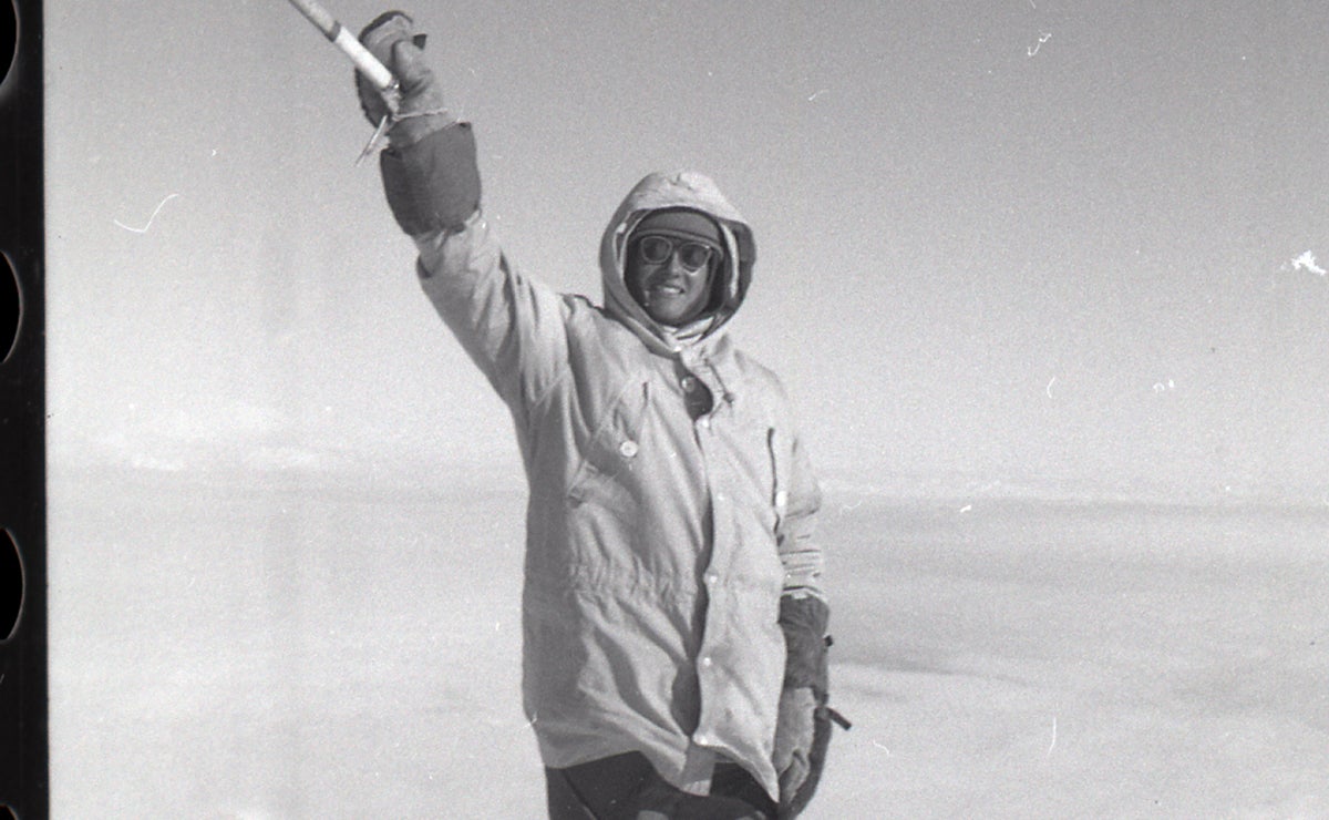 David Roberts on the summit of Denali in 1963 after forging a direct line up the massive Wickersham Wall.