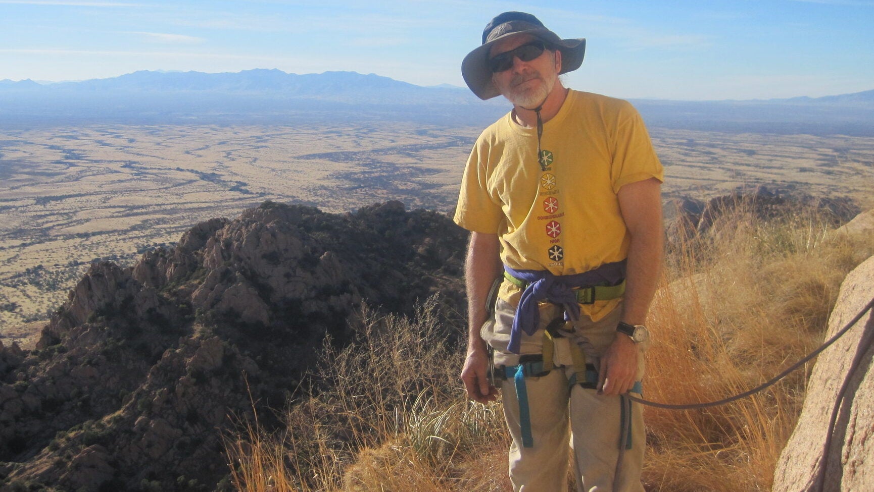 Dave Jones on top of the route The Peacemaker, Cochise Stronghold.