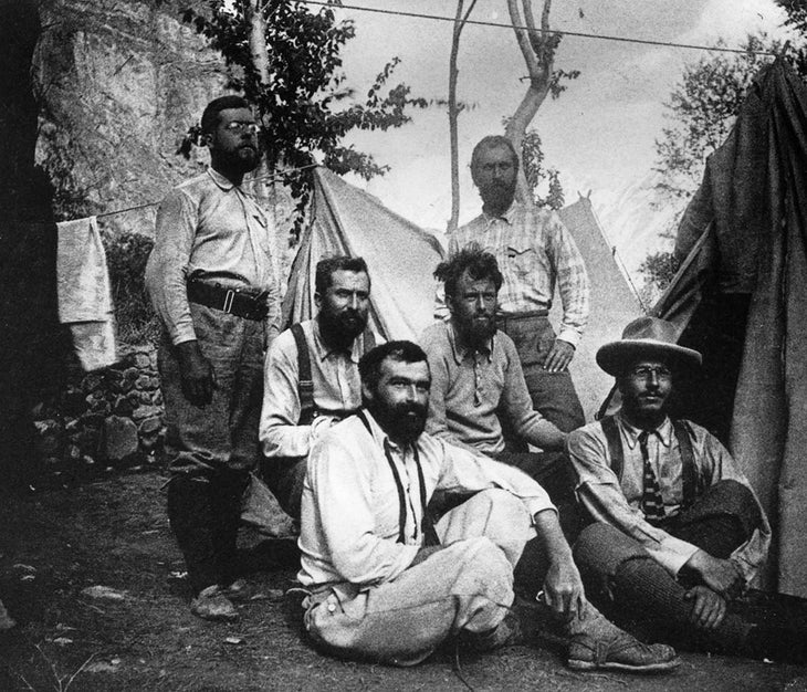 Aleister Crowley with climbing teammates in 1902.