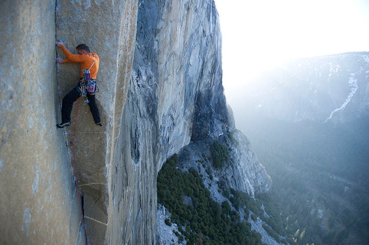 Tommy Caldwell climbing the Mescalito on El Capitan, Yosemite.