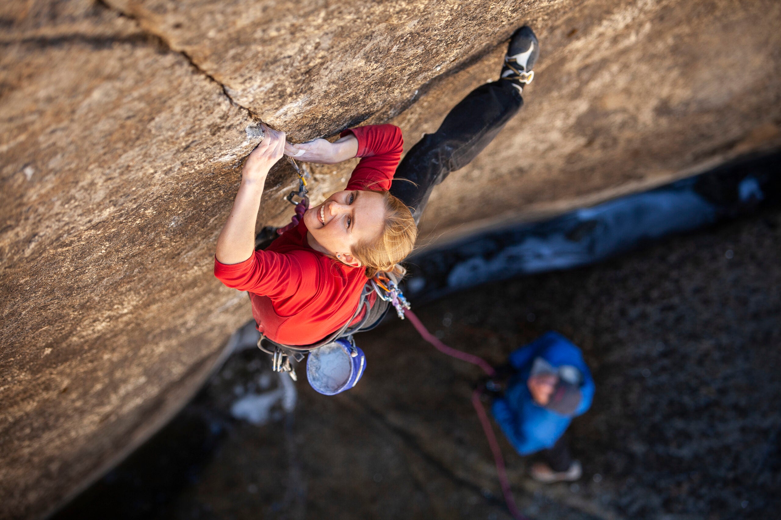 Beth Rodden doing the first ascent of Meltdown (5.14c). Meltdown is the world's hardest traditional rock climb done by a woman. Yosemite National Park, California.