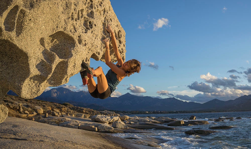 rock climbing by the sea in Corsica.