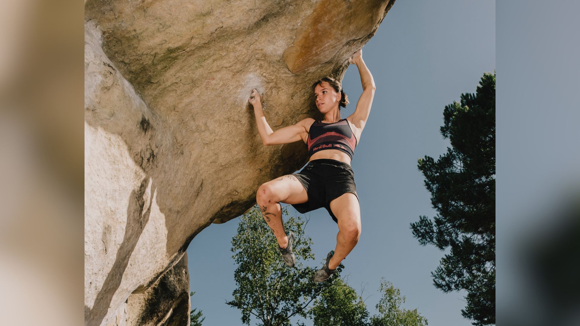 How to heal a climbing finger injury? Pro Oriane Bertone shows good technique in Fontainebleau, France on August 12, 2025.