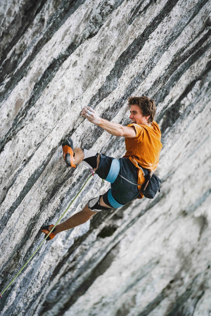 Seb Bouin climbs 5.15d in the Verdon Gorge.