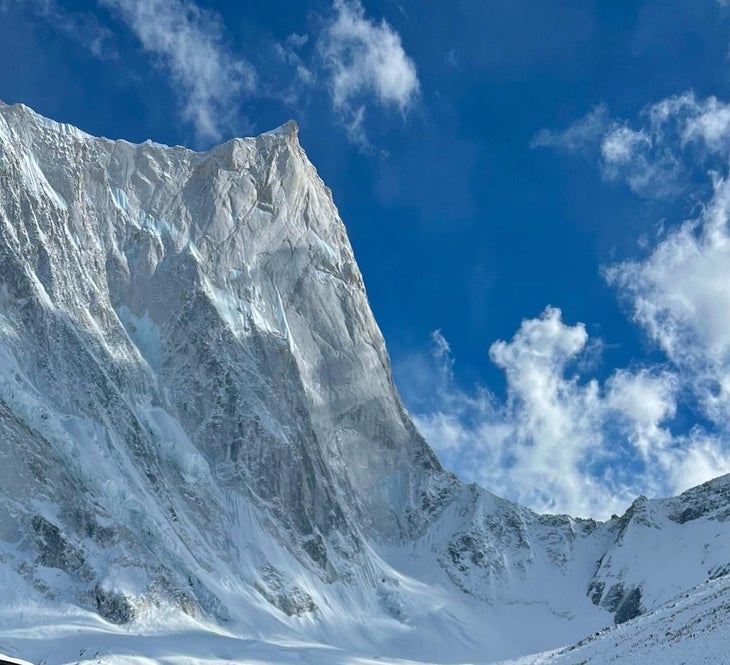 The North Face and West Ridge of Changabang, as seen from the Bagini Glacier.