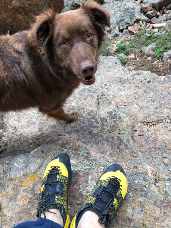 Climbing in La Sportiva's new Katana Lace rock climbing shoe.