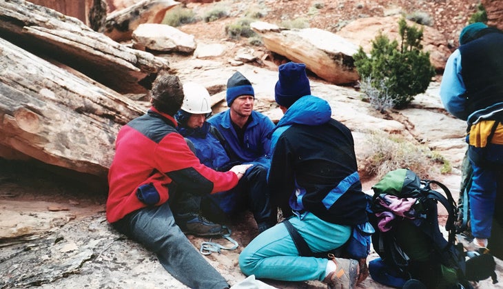 Climber receiving first aid after being struck by lightning.