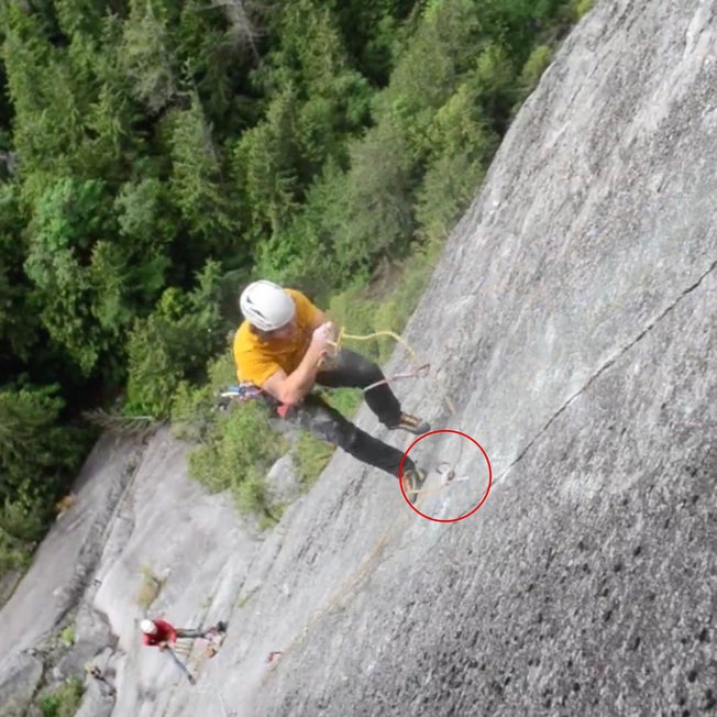 Rock climber takes big trad climbing fall in Squamish, BC.