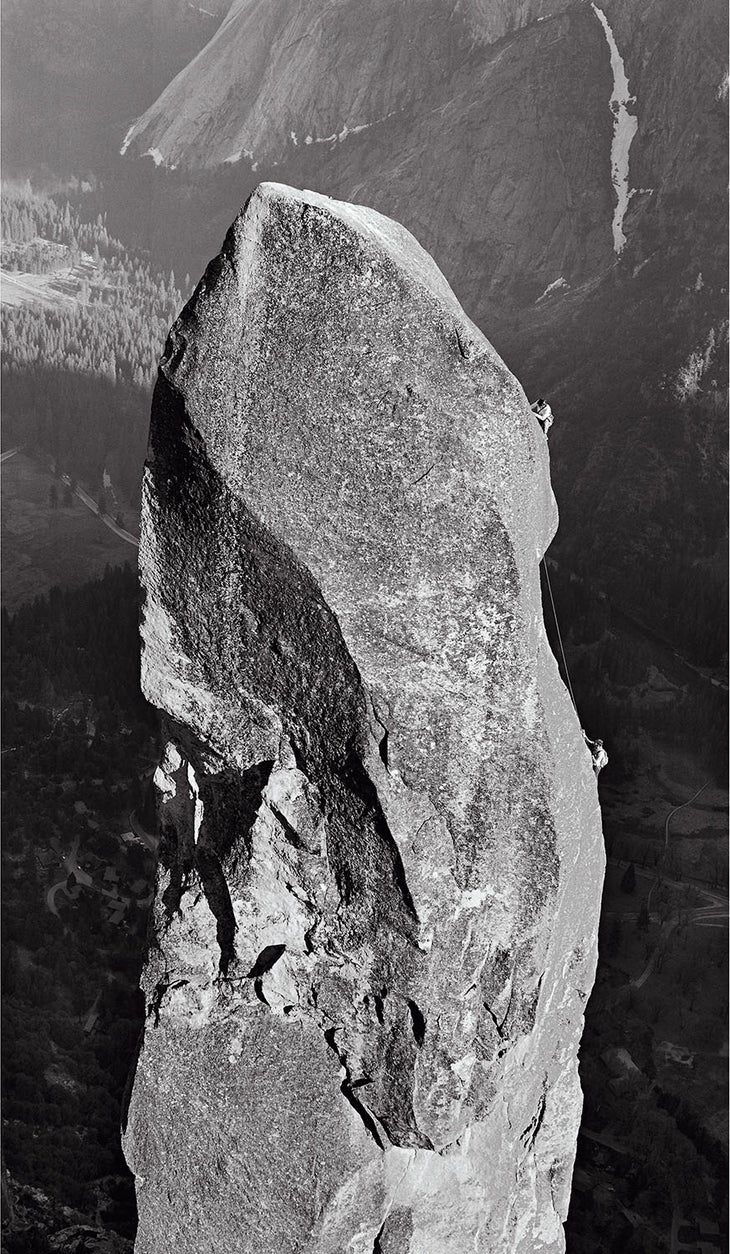 Rock climbers on Lost Arrow Spire, Yosemite.