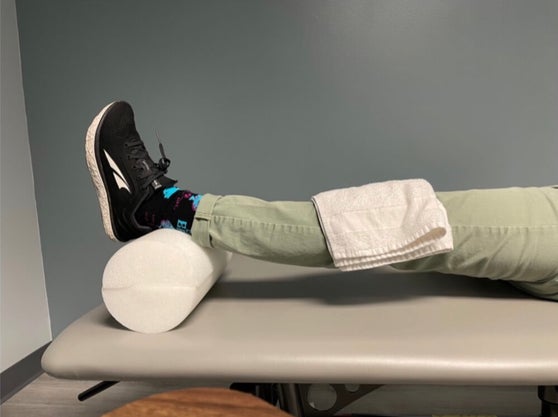 Straightened knee practicing knee flexion.