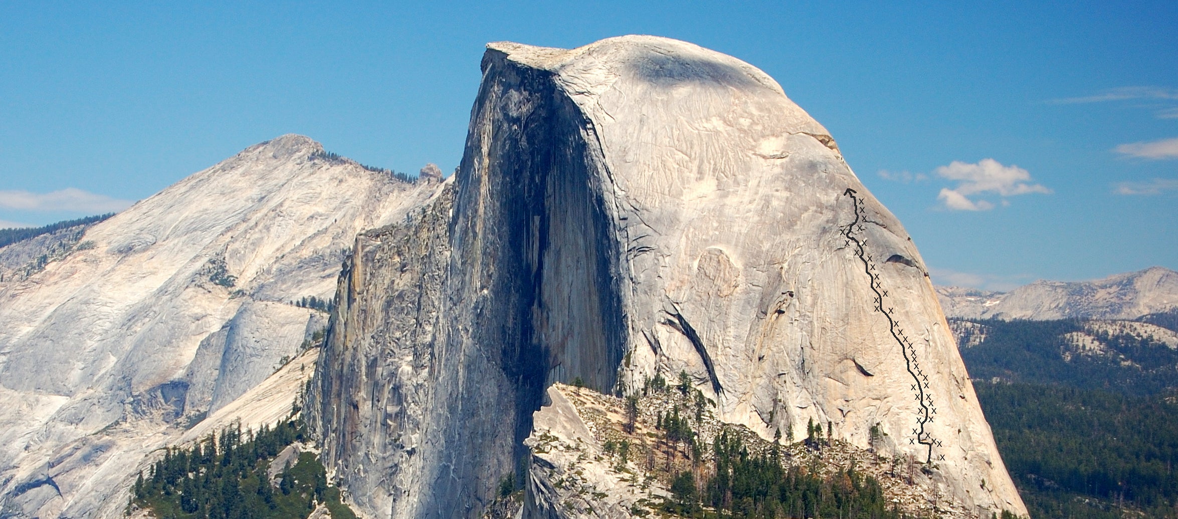 Snake Dike rock climb on Half Dome in Yosemite.