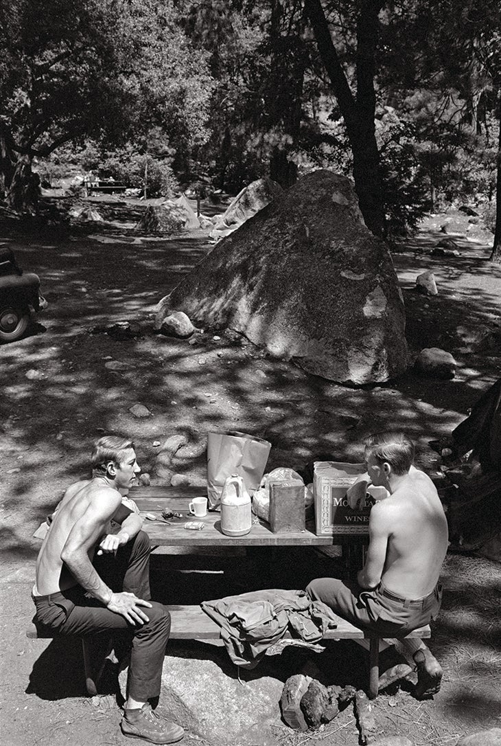 Rock Climbers Jim Bridwell with Frank Sacherer in Camp 4.