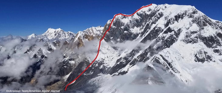 Outline of the Southeast Ridge on Annapurna III, Nepal.