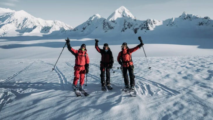 Skiers on glacier in Alaska.