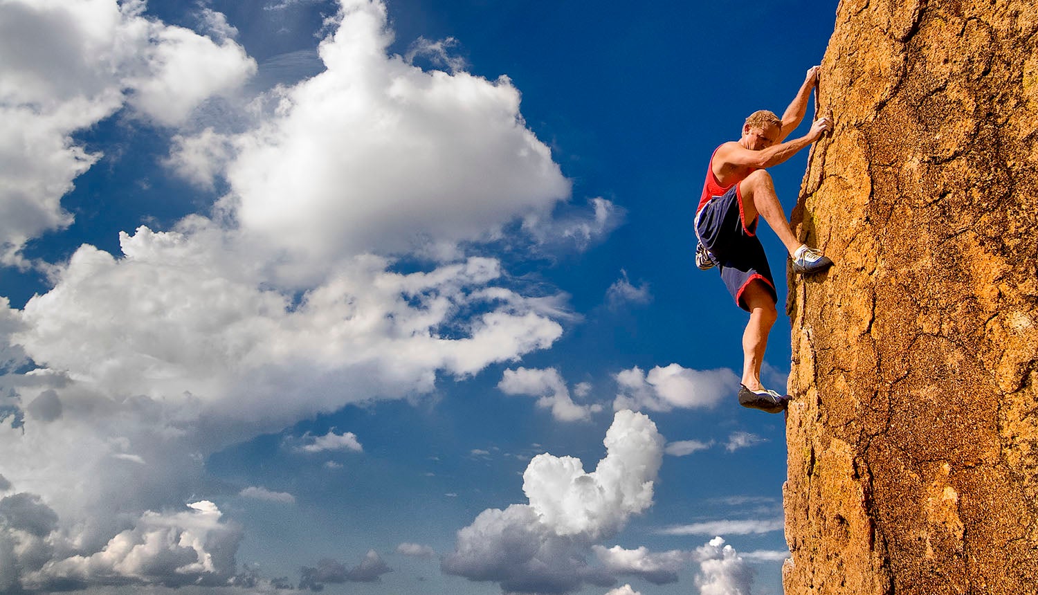 John Bachar free soloing rock climb in Mexico.