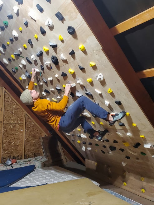 Climbing on a Moonboard with the La Sportiva Mantra.