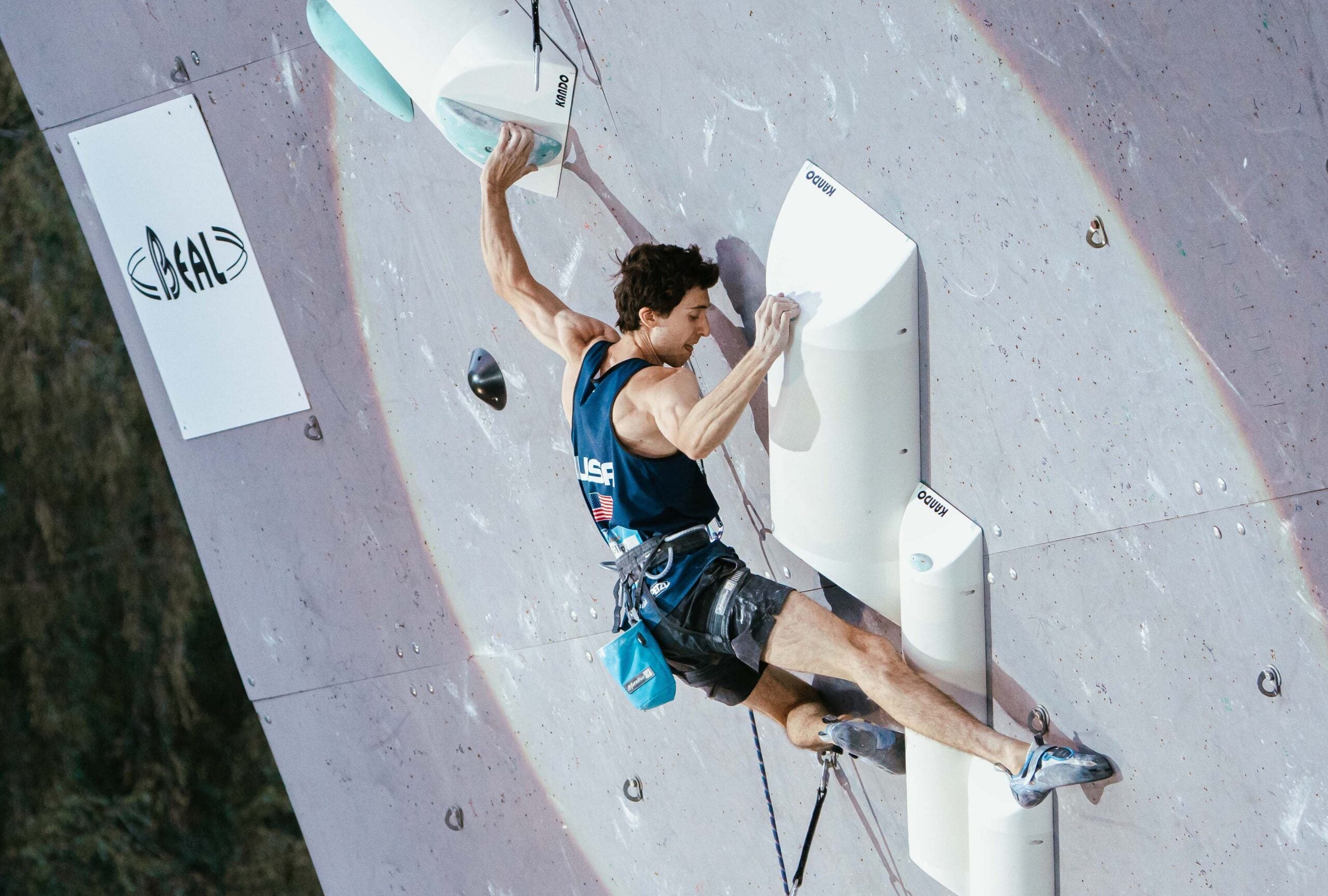 Jesse grupper on the Lead final during at the 2022 IFSC World Cup in Briançon (FRA).