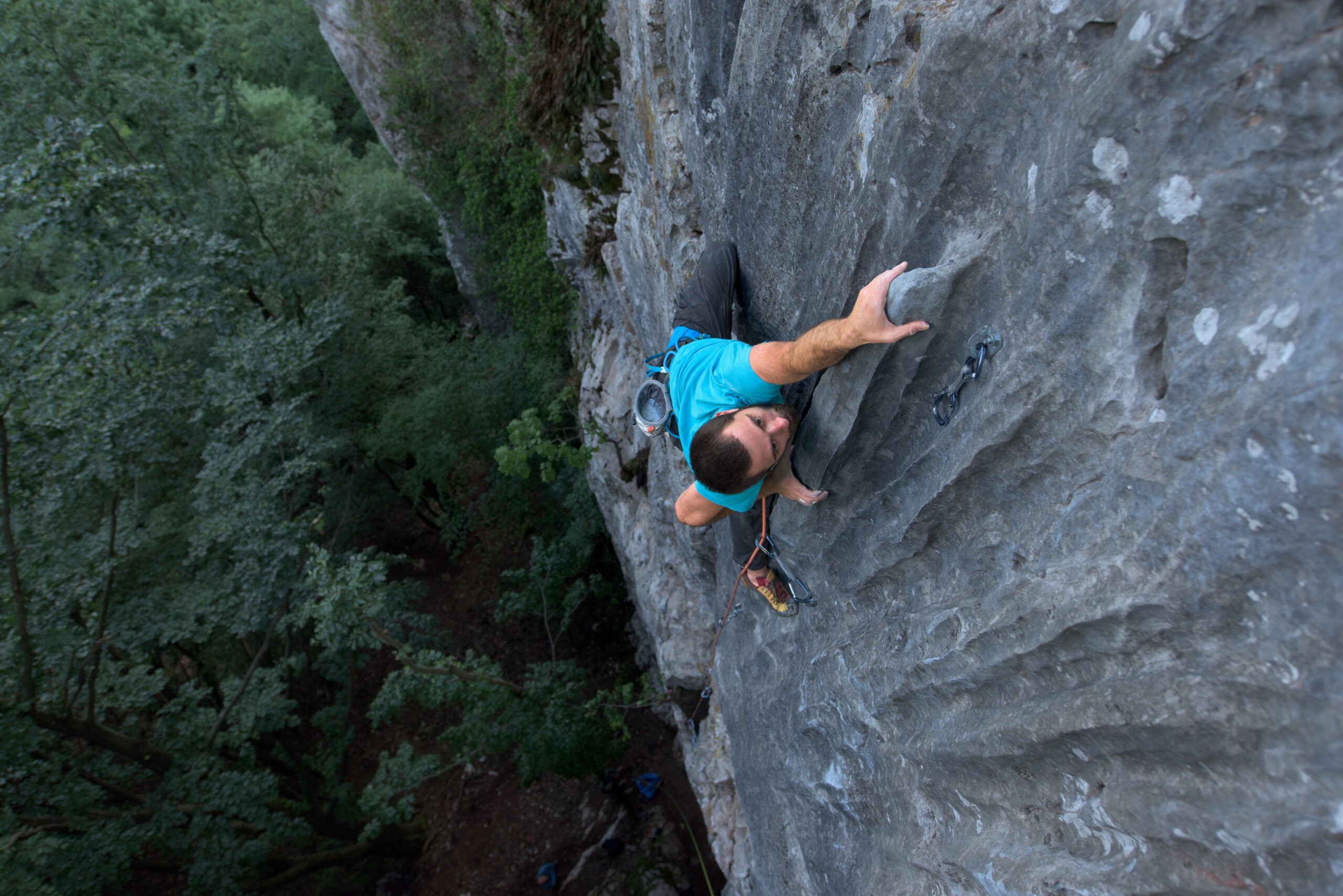 Rock climber climbing outdoors