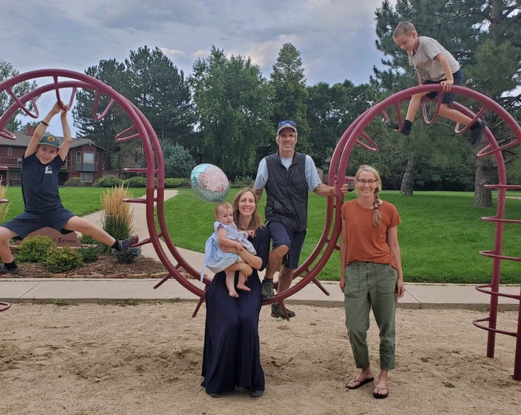 Kids at a playground with rock climber Matt Samet.