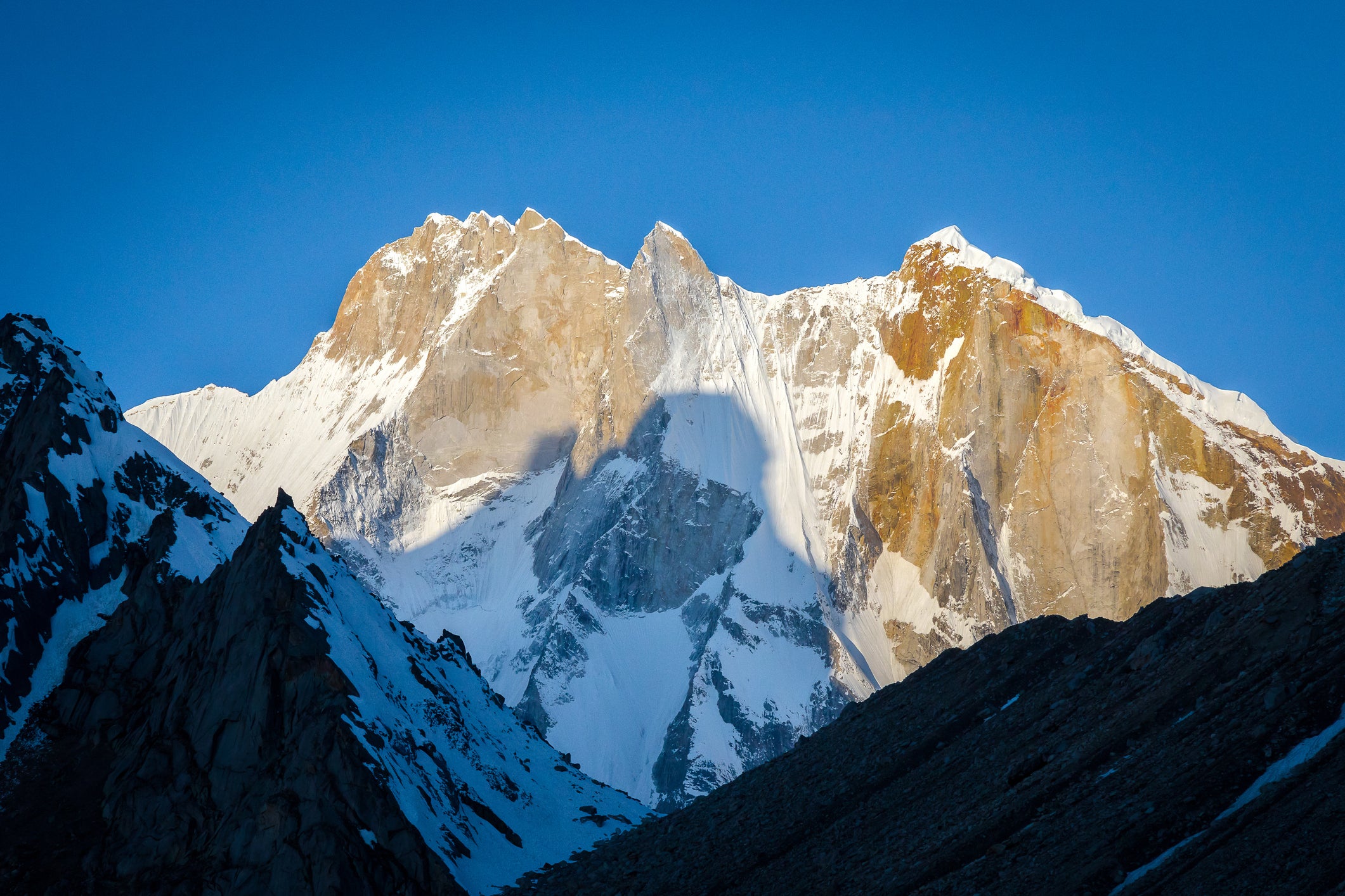Mount Meru bathed in sunlight in the Indian Himalaya.