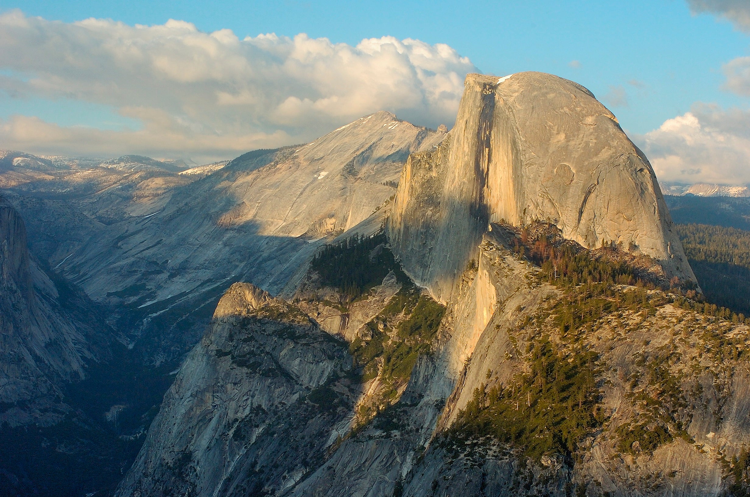 Half Dome, Ahwiyah Point and Clouds Rest at Sunset, Glacier Point, Yosemite National Park.