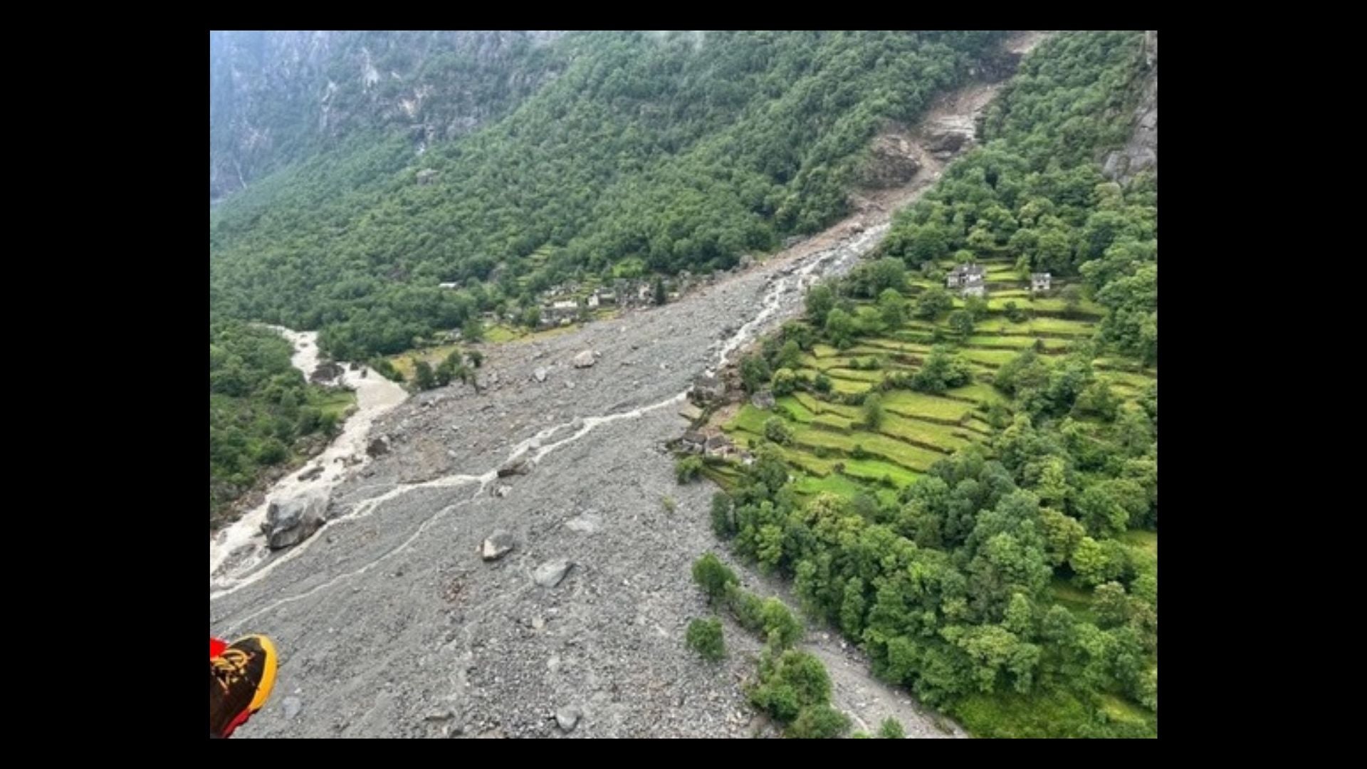 An aerial image of the Val Bavona landslide