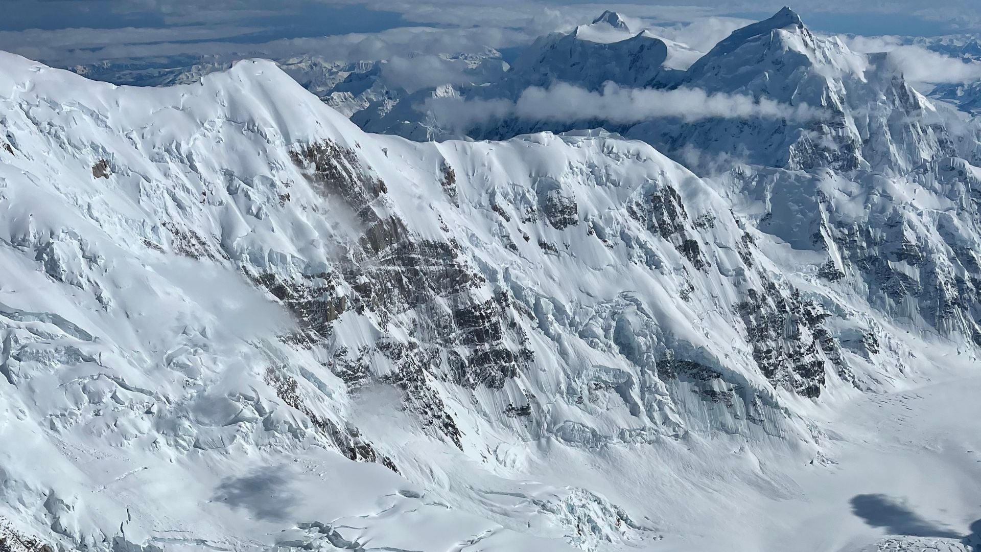 The view from high on the Slovak, Denali, while completing a hard solo climb in Alaska.