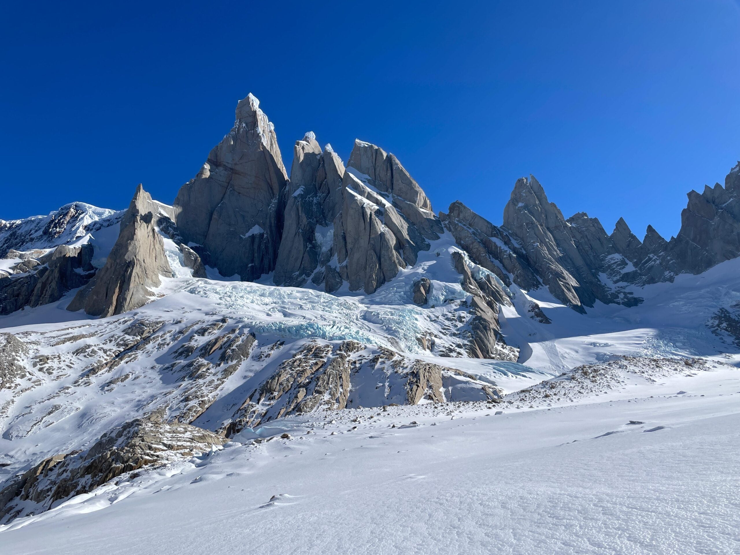 Patagonia's Torre mountains, taken while on the first winter solo of Aguja Standhardt in September 2025.