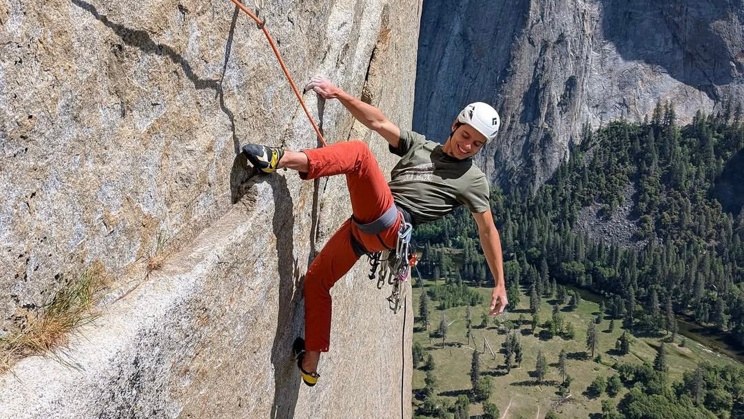 Connor Herson poses on the first free ascent of 'Triple Direct' (5.14a; 3,000 ft).